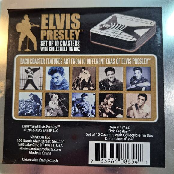 Elvis Presley Coasters in Collectible Tin Box Set of 10 Different Eras New - Picture 2 of 6